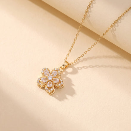Flower pendant necklace with clear stones