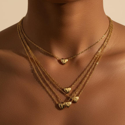 Gold Heart Initial Necklace | Personalized Letter Pendant A-Z | Dainty Choker Chain | Gift for Her