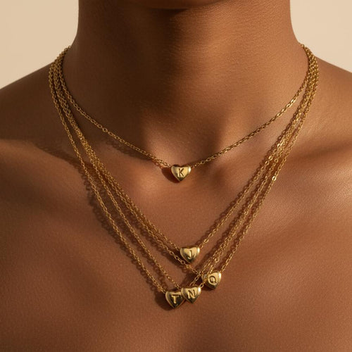 Gold Heart Initial Necklace | Personalized Letter Pendant A-Z | Dainty Choker Chain | Gift for Her