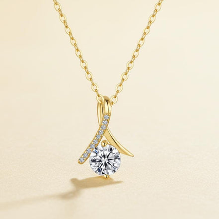 Gold Plated CZ Solitaire Twist Ribbon Pendant Necklace, Gift for her, Mothers day