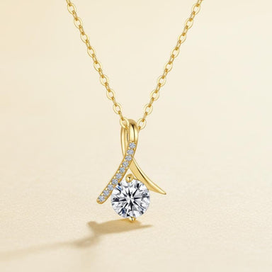 Gold Plated CZ Solitaire Twist Ribbon Pendant Necklace, Gift for her, Mothers day