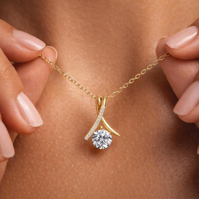 Gold Plated CZ Solitaire Twist Ribbon Pendant Necklace, Gift for her, Mothers day
