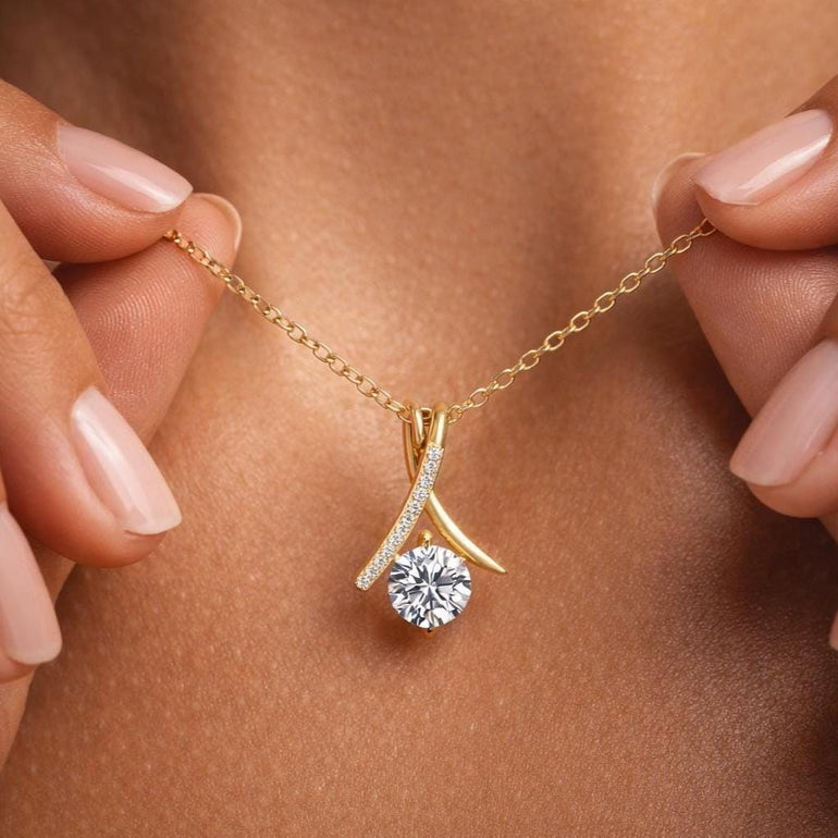 Gold Plated CZ Solitaire Twist Ribbon Pendant Necklace, Gift for her, Mothers day