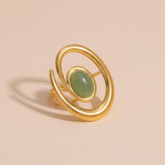 Gold Spiral Jade Stone Ring - Bold Green Jade Statement Ring - Chunky Gold Wrap Ring - Gift for Mom