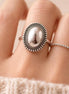 Silver oval dome ring with dotted rope border, vintage boho silver ring, oxidized silver statement ring, adjustable silver ring for women, bohemian ring gift for her