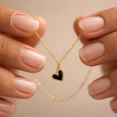 Black Heart Necklace by Beluna Jewelry - Dainty Black Enamel Heart Pendant - Minimalist Gold Necklace, Everyday Jewelry - Gift for Mom