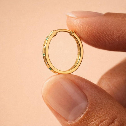 Emerald Star Hoop Earrings by Beluna Jewelry • Dainty CZ Celestial Gold Hoops • Everyday Jewelry, Minimalist Earrings • Gift for Mom