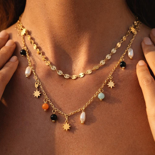 Layered Gold Charm Necklace Set | Dainty Boho Stacking Jewelry | Gift for Her
