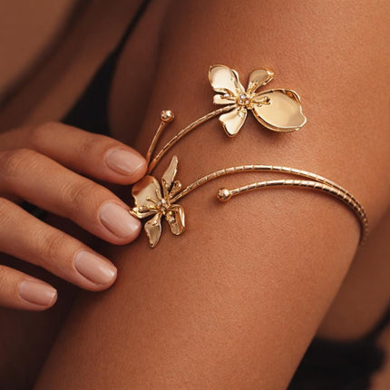 Gold Floral Arm Cuff, Adjustable Bicep Bracelet, Beach Jewelry, Gift for Her