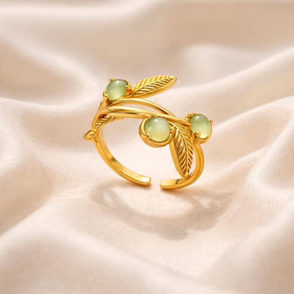 Gold Spiral Jade Stone Ring - Bold Green Jade Statement Ring - Chunky Gold Wrap Ring - Gift for Mom