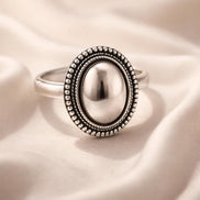 Silver Oval Dome Ring - Vintage Boho Dotted Border Ring - Oxidized Silver Statement Ring - Minimalist Ring - Gift for mom