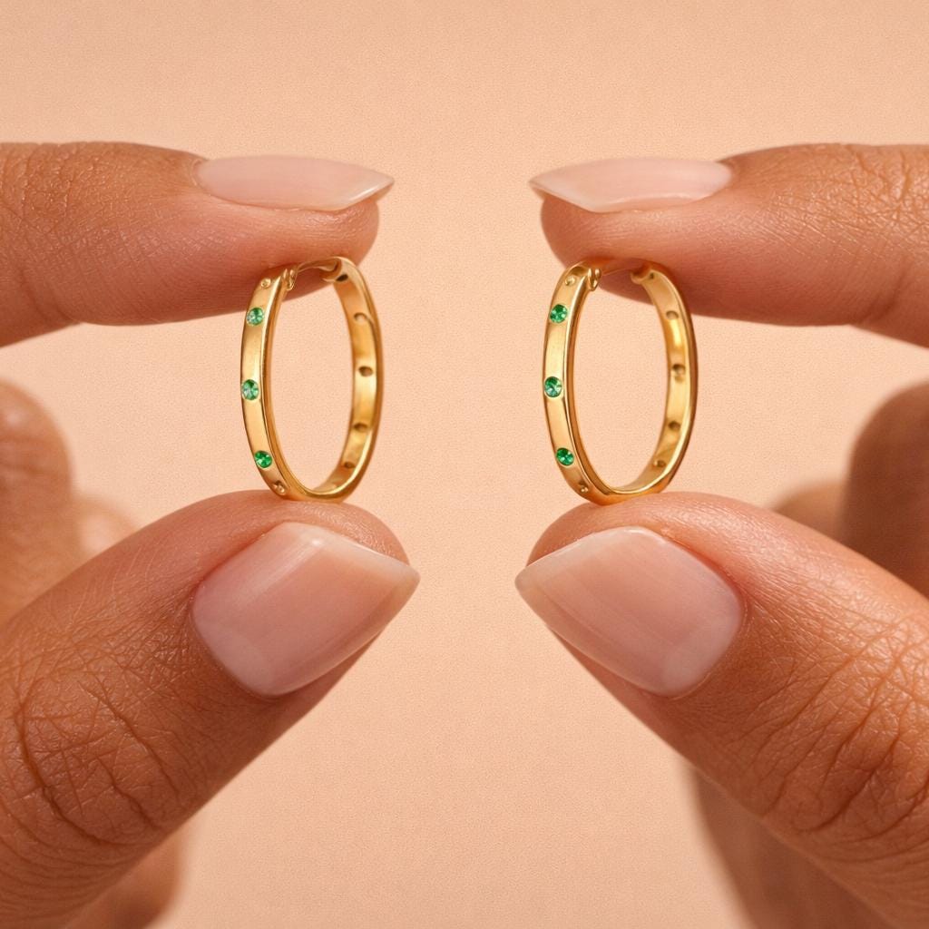 Emerald Star Hoop Earrings by Beluna Jewelry • Dainty CZ Celestial Gold Hoops • Everyday Jewelry, Minimalist Earrings • Gift for Mom