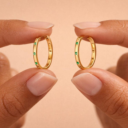 Emerald Star Hoop Earrings by Beluna Jewelry • Dainty CZ Celestial Gold Hoops • Everyday Jewelry, Minimalist Earrings • Gift for Mom