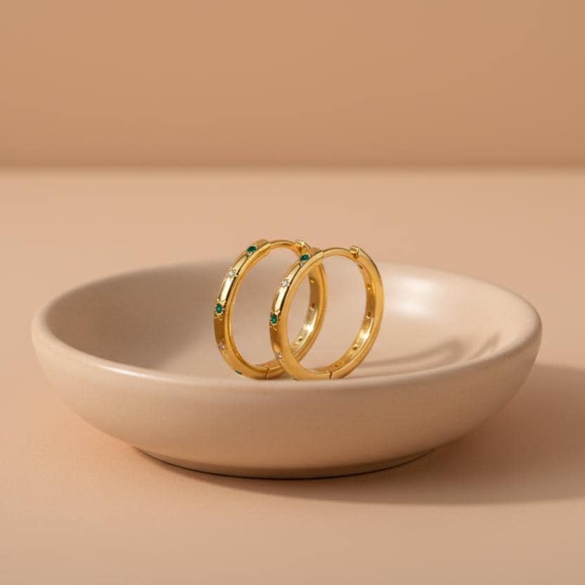 Emerald Star Hoop Earrings by Beluna Jewelry • Dainty CZ Celestial Gold Hoops • Everyday Jewelry, Minimalist Earrings • Gift for Mom